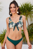 Green Leaf Tie Front Bikini Set